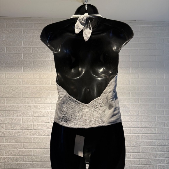 Love Tree Womens Halter Top Gray Linen Blend Smocked Vest Sleeveless M - Picture 2 of 3